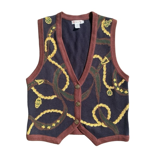 Talbots Sweaters - Vintage Talbots Chain Print Sweater Vest Navy‎ Burgundy Boho Women's Small